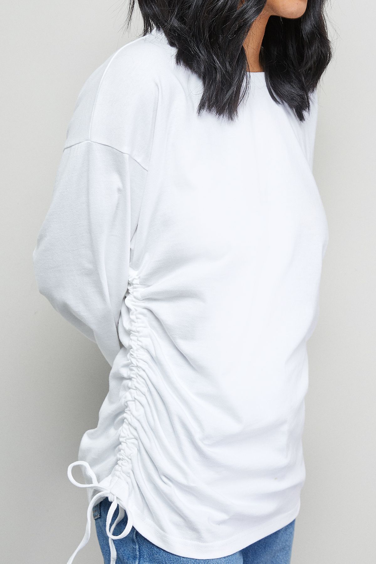 Warehouse Drawstring Channel 3/4 Sleeve Top White image 4