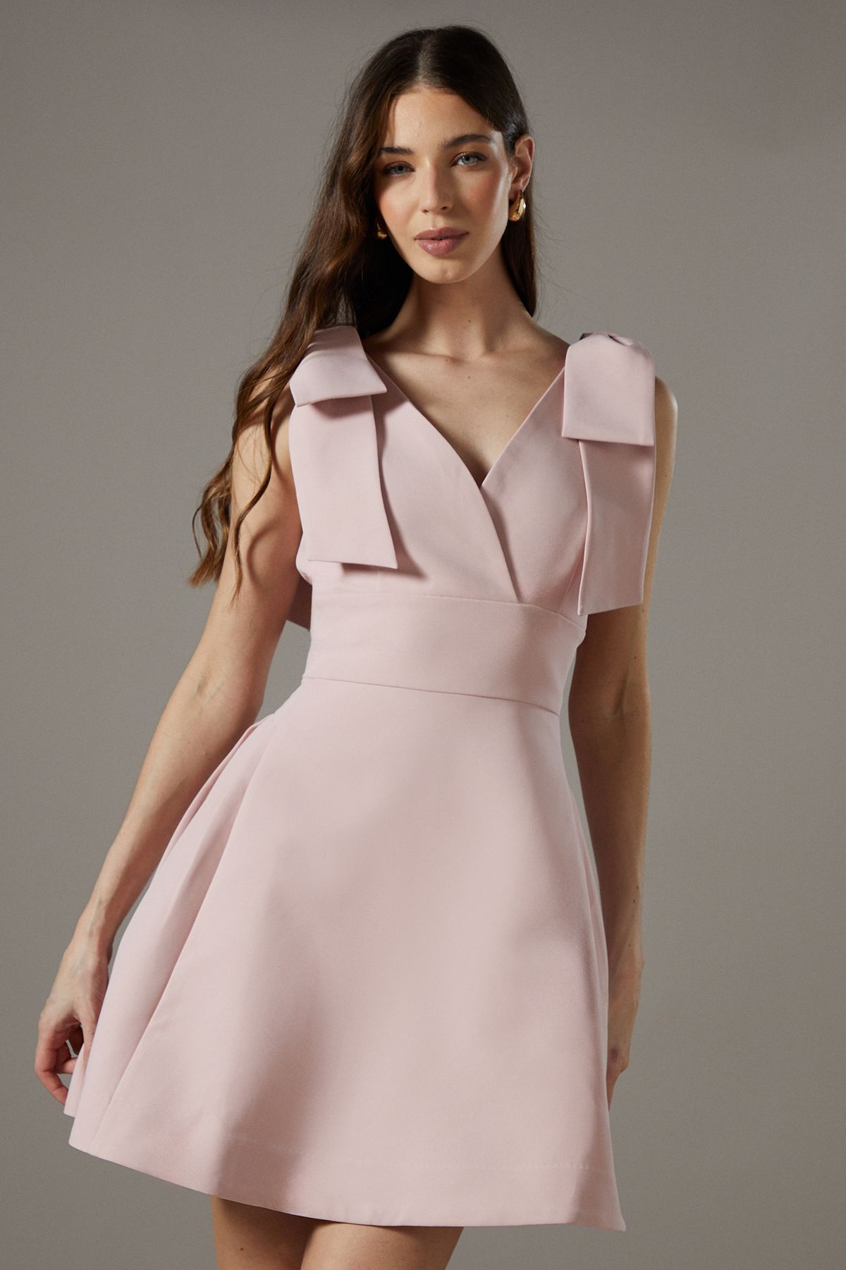 Coast Skater Mini Dress With Bow Straps Light Pink image 1