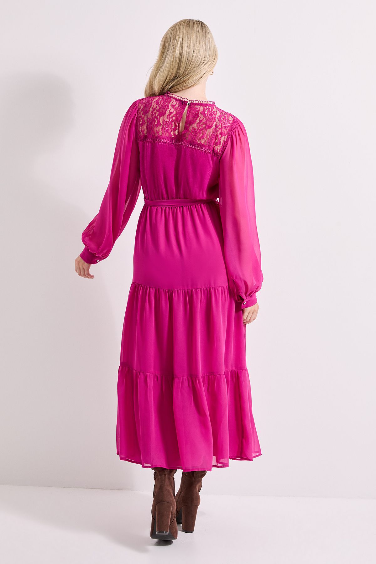 Dorothy Perkins Lace Yoke Blouson Sleeve Tiered Midaxi Dress Rose image 3