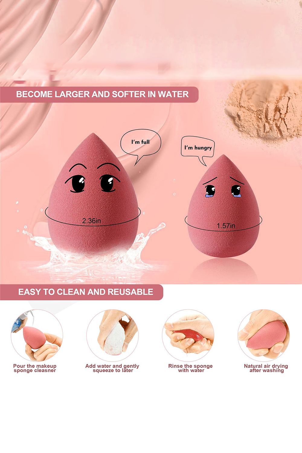 Living and Home 4 Pack Beauty Blender Foundation Sponges Set High Density Makeup Sponge image 4