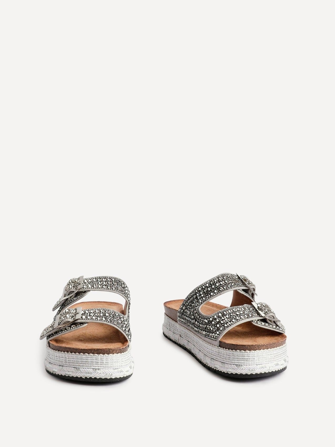 Linzi Glitzy Silver Diamante Double Buckle Flatform Slider Sandal image 3