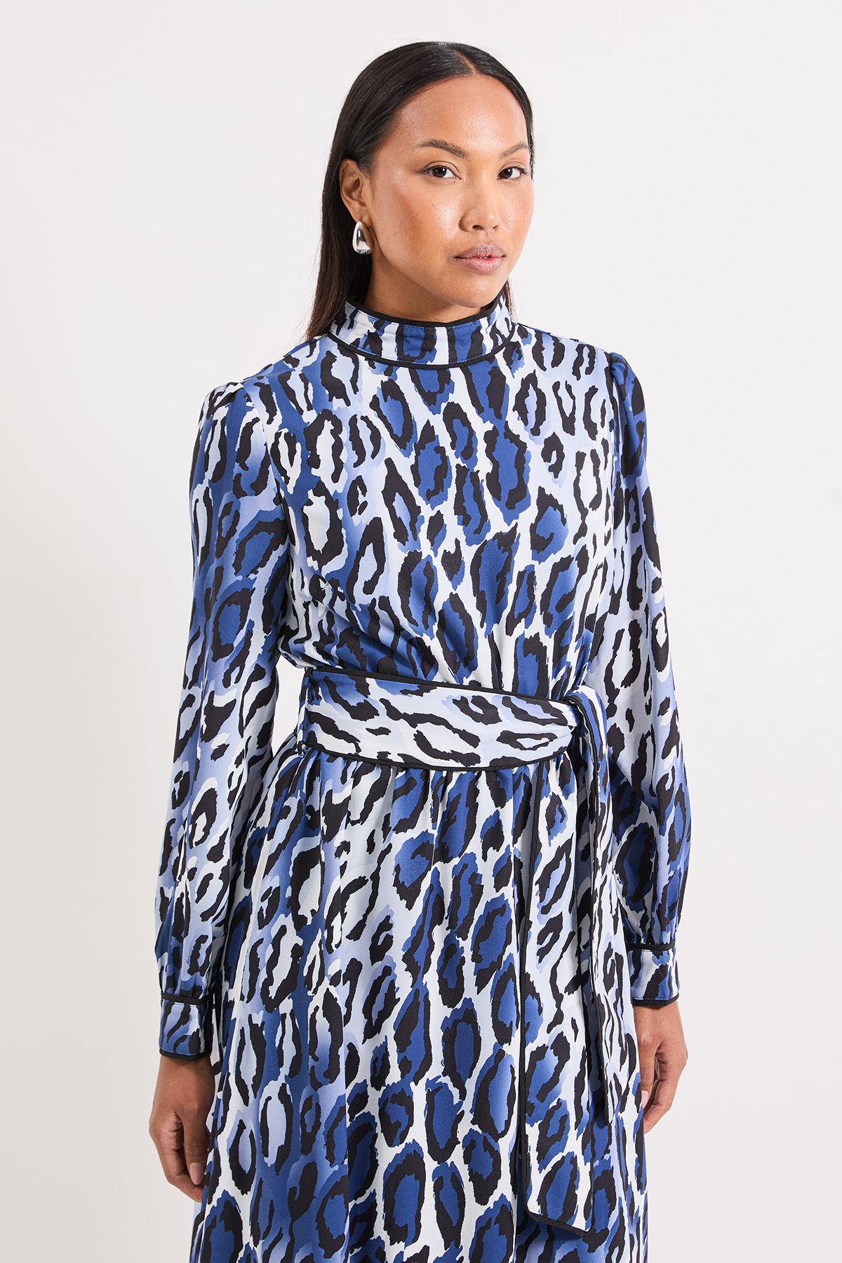 Principles Leopard Print Piping Detail Tie Waist Midi Dress Animal image 2