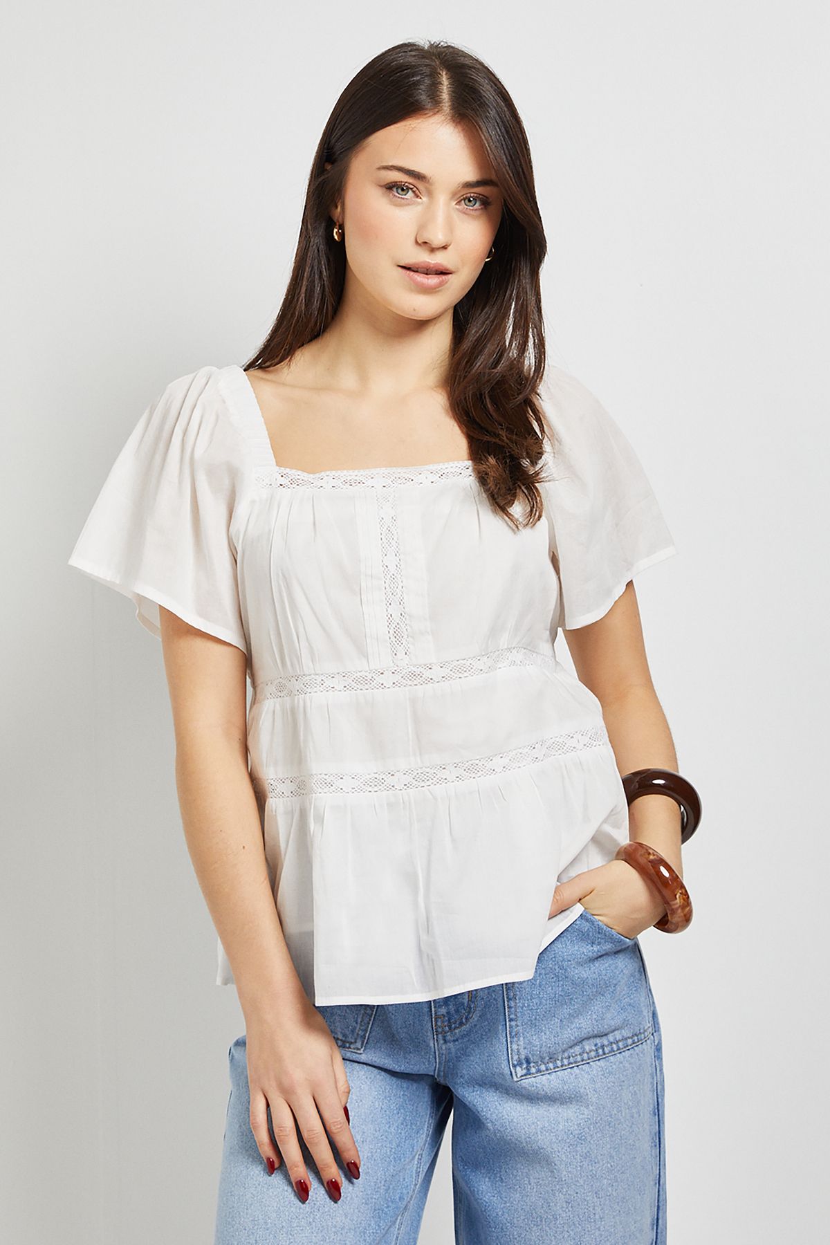 Dorothy Perkins Lace Insert Angel Sleeve Top White image 4