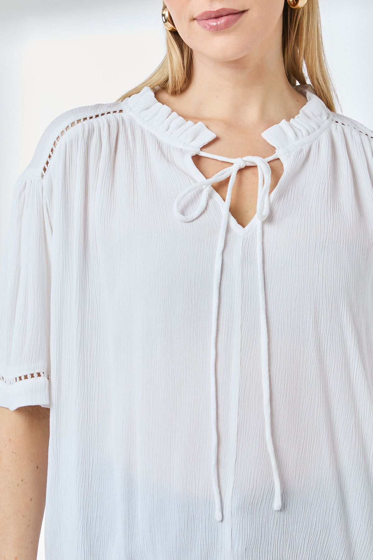 Principles Ladder Trim Tie Front Blouse White image 5