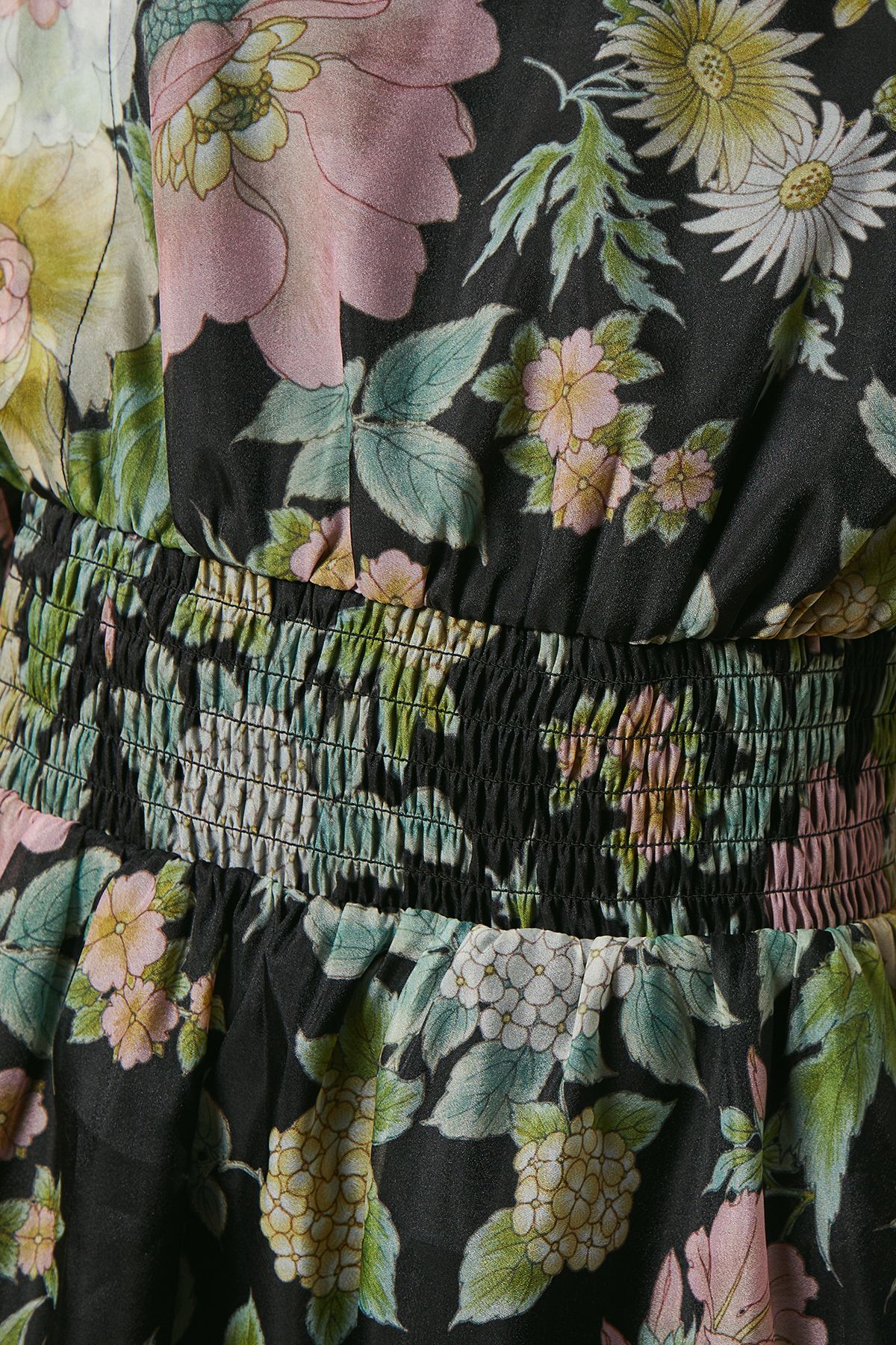 Oasis Floral Organza Shirred Waist Tie Back Mini Dress Black image 5