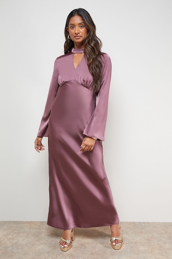 Oasis Satin Cut Out Flare Sleeve Bias Midi Dress Mauve