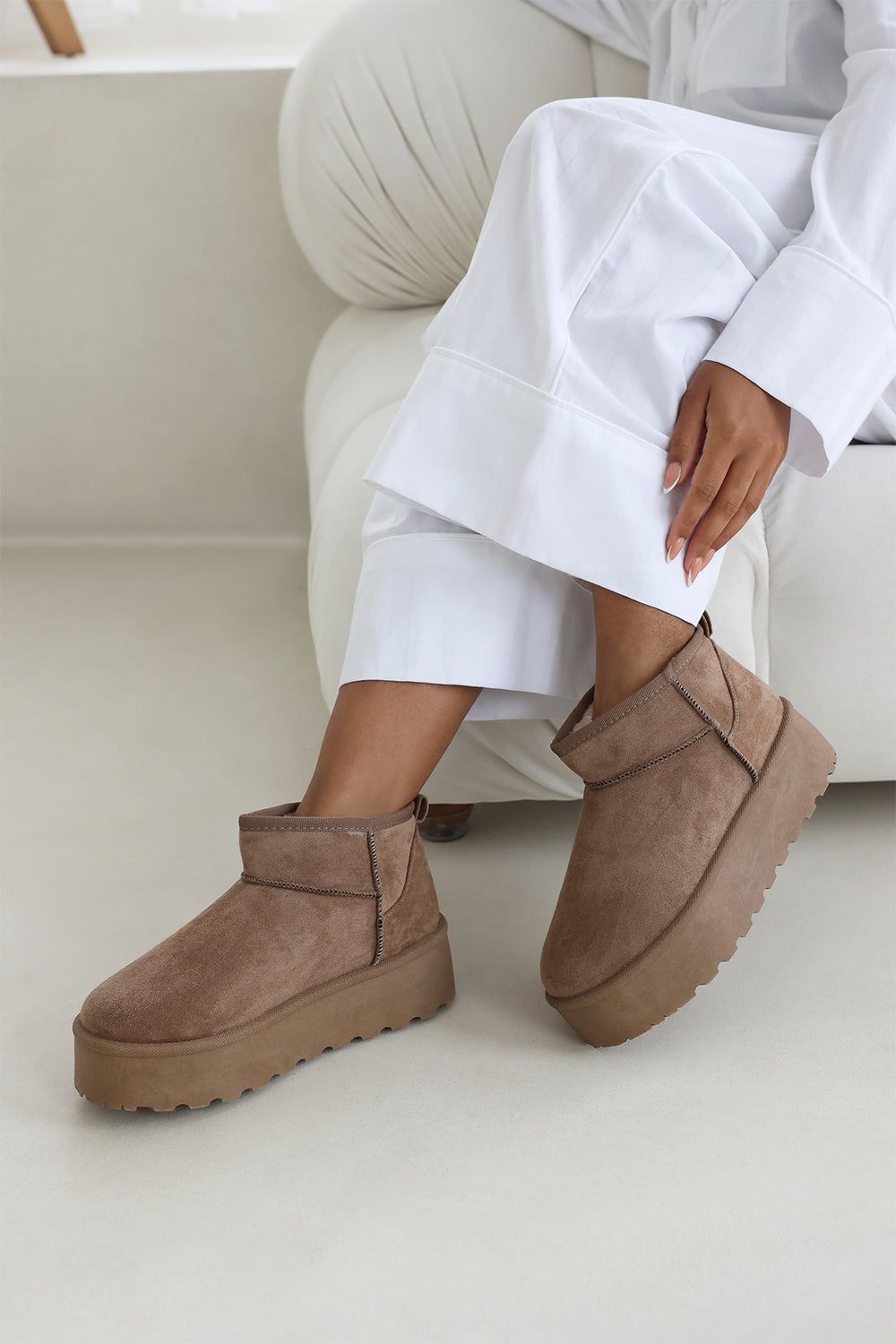 Where's That From 'Suri' Mini Faux-Suede Fur Lined Platform Ankle Slipper Boots image 1