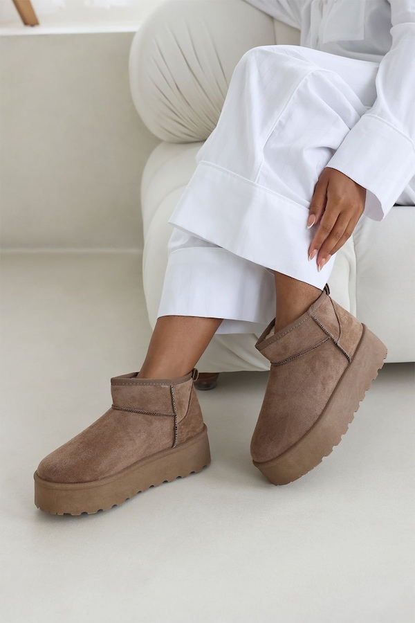 Where's That From 'Suri' Mini Faux-Suede Fur Lined Platform Ankle Slipper Boots