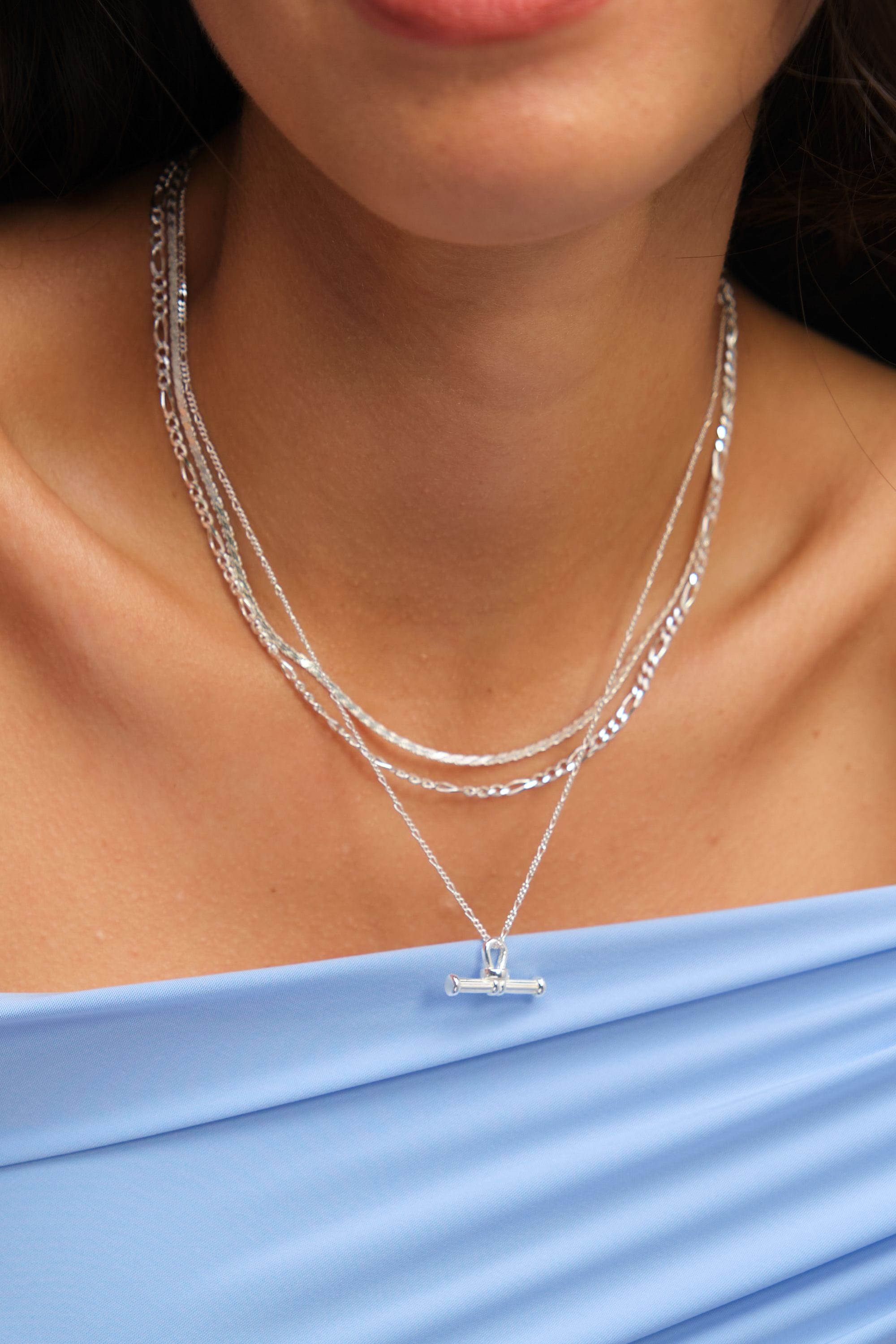 Simply Silver Sterling Silver 925 Polished Textured T Bar Necklace image 2