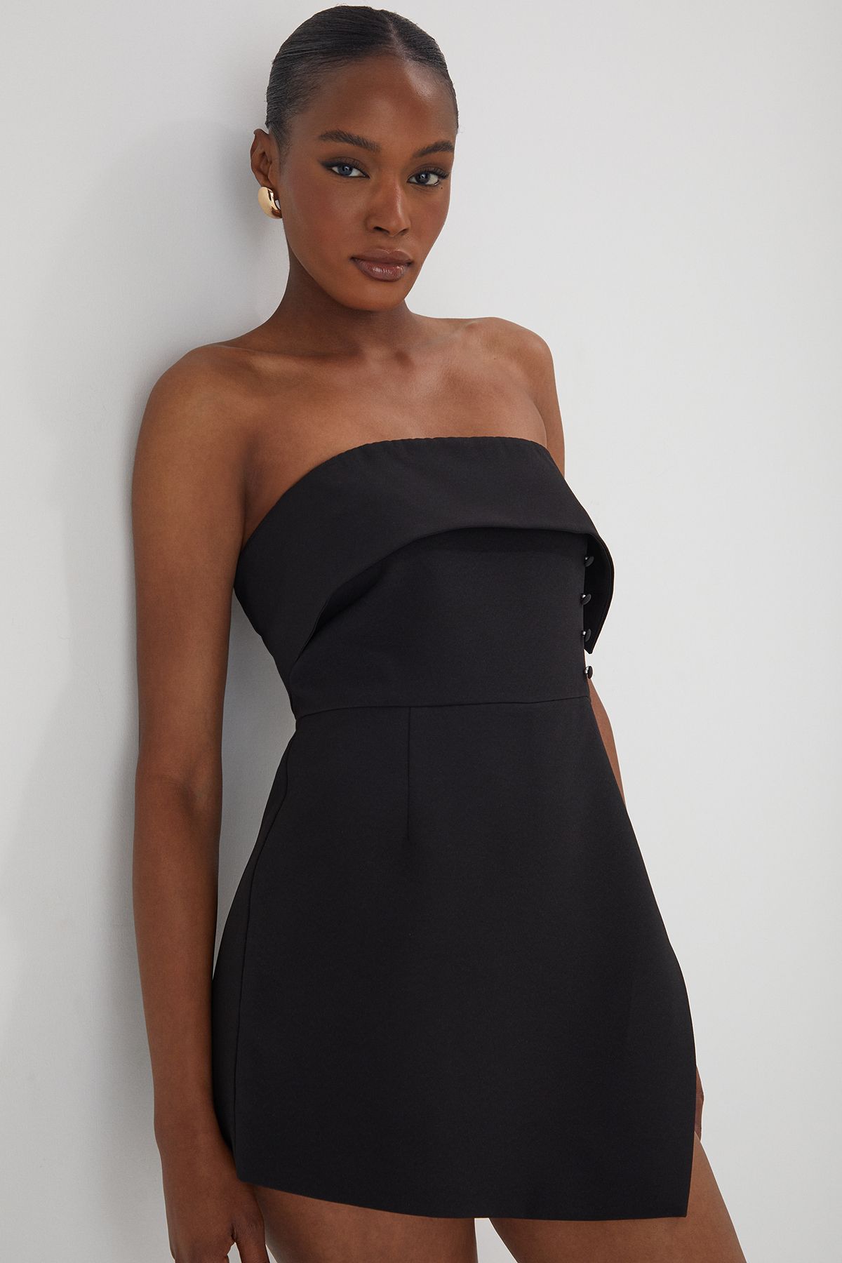 MissPap Bandeau Fold Over Button Skort Playsuit Black image 4