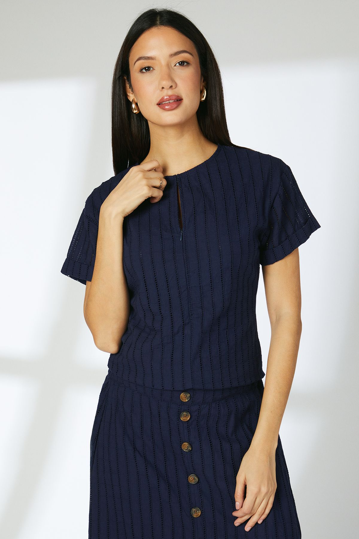 Principles Navy Broderie Cotton T - Shirt Navy image 2