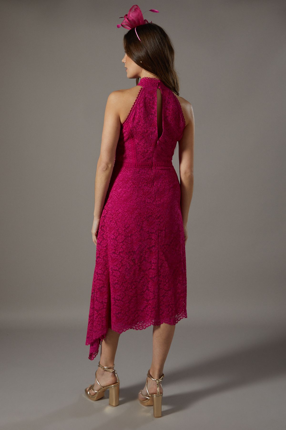 Coast Lace Halter Fit And Flare Dress Magenta image 3