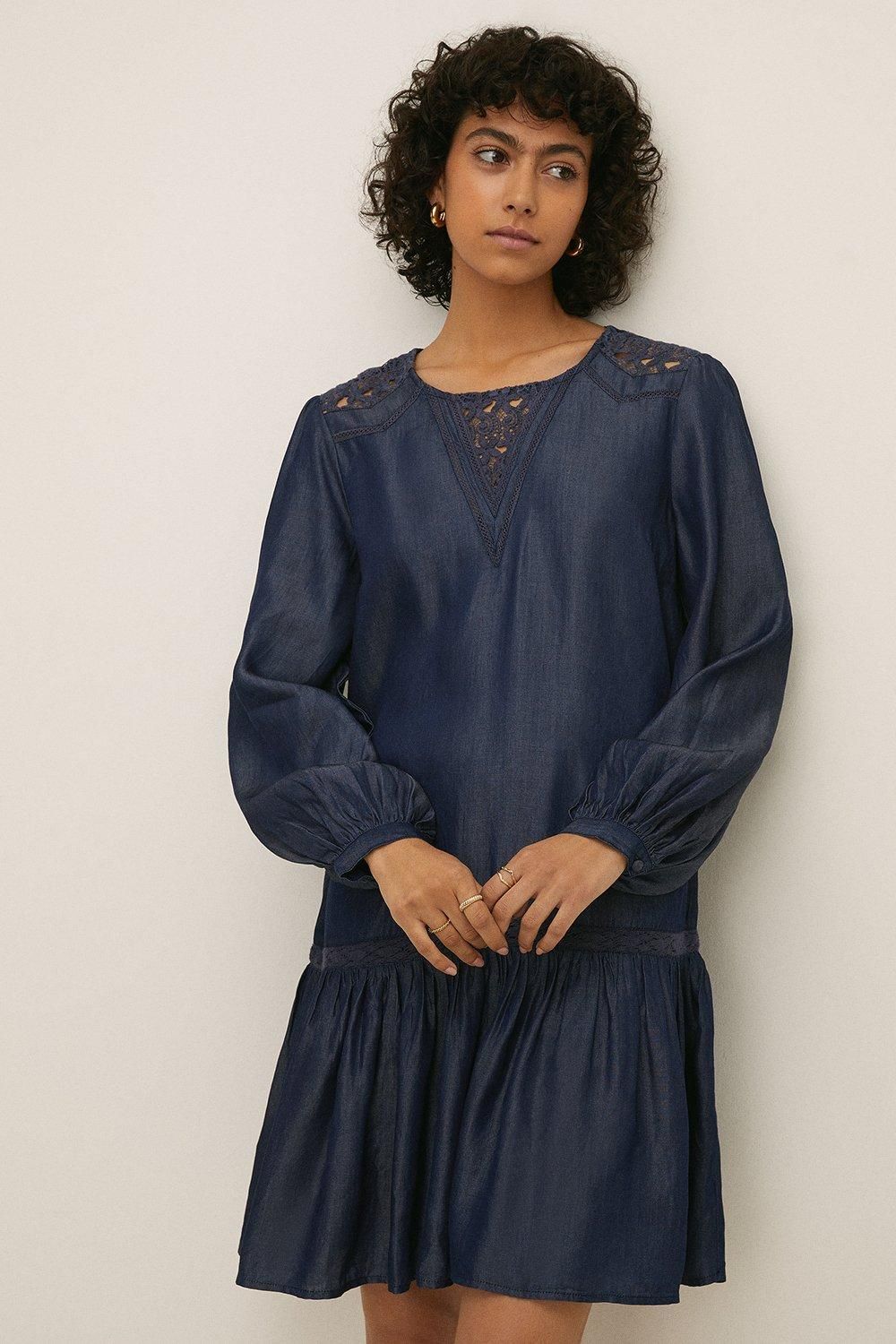 Oasis Cut Work Yoke Thread Dress Dark Wash image 2