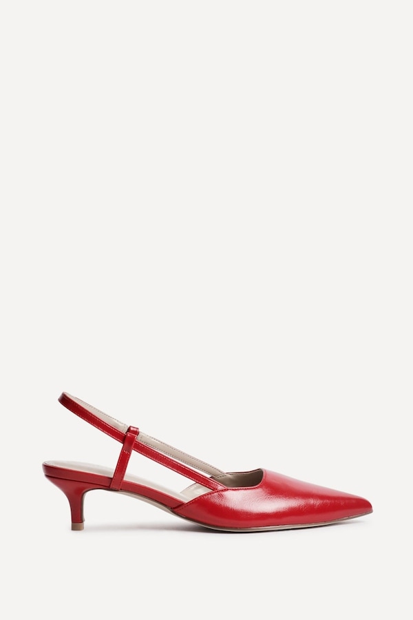 Linzi Refined Red Faux Leather Slingback Kitten Court Heels