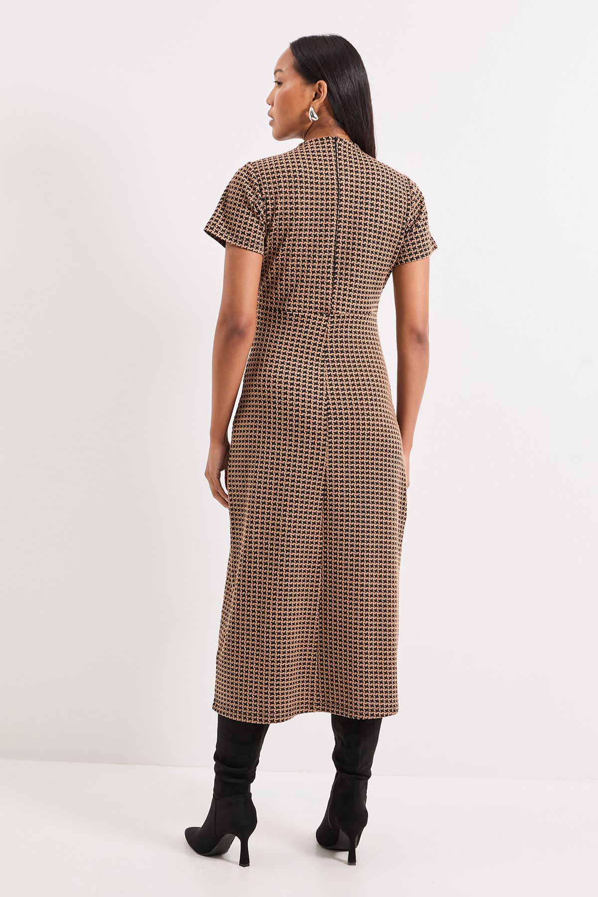 Principles Camel Keyhole Detail Geo Ponte Midi Dress Camel image 3