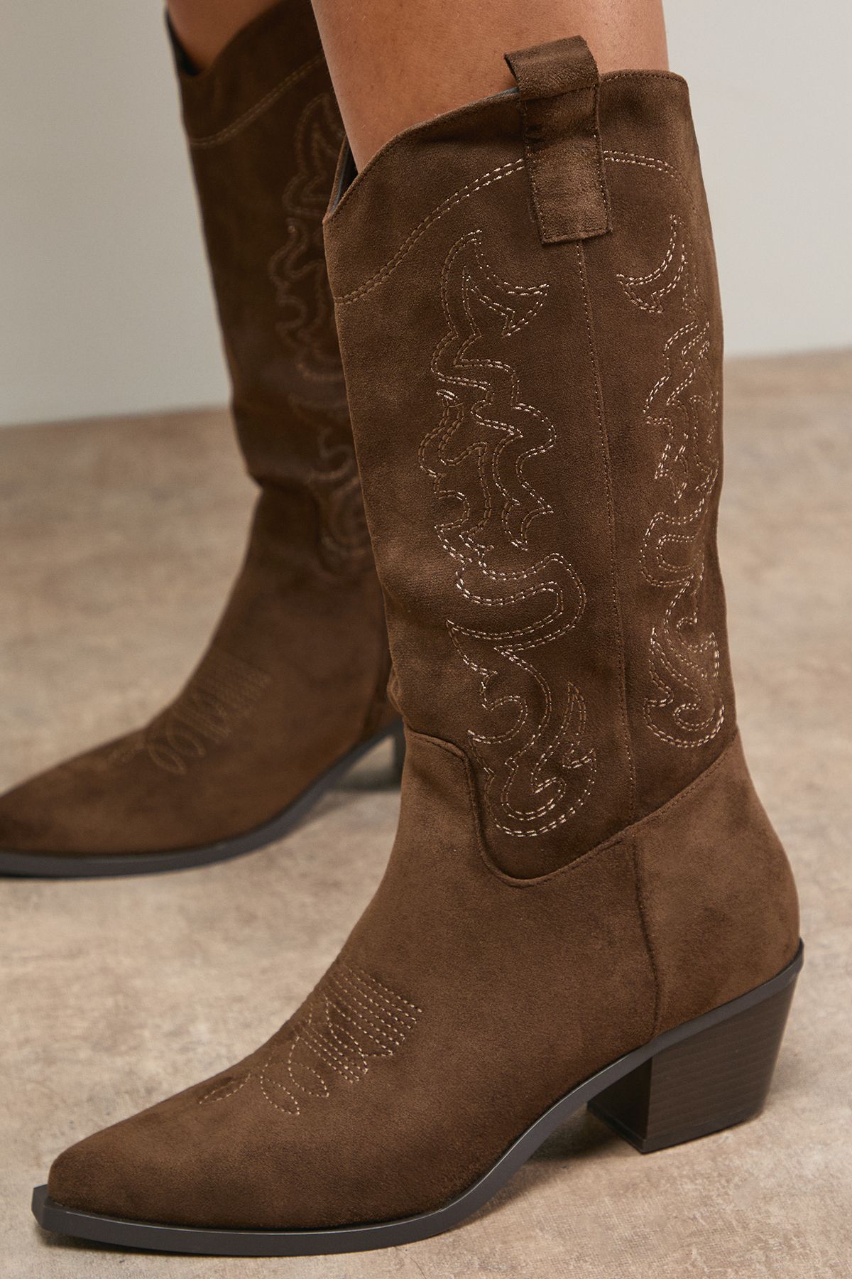 Oasis Elaina Faux Leather Western Cowboy Calf Boots Olive image 3