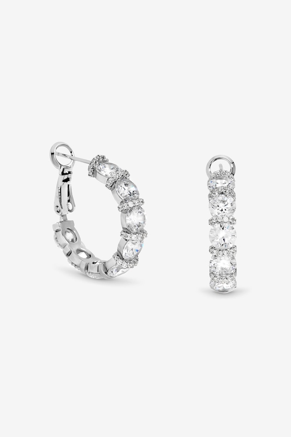 Jon Richard Rhodium Plated Cubic Zirconia Round Stone Hoop Earrings