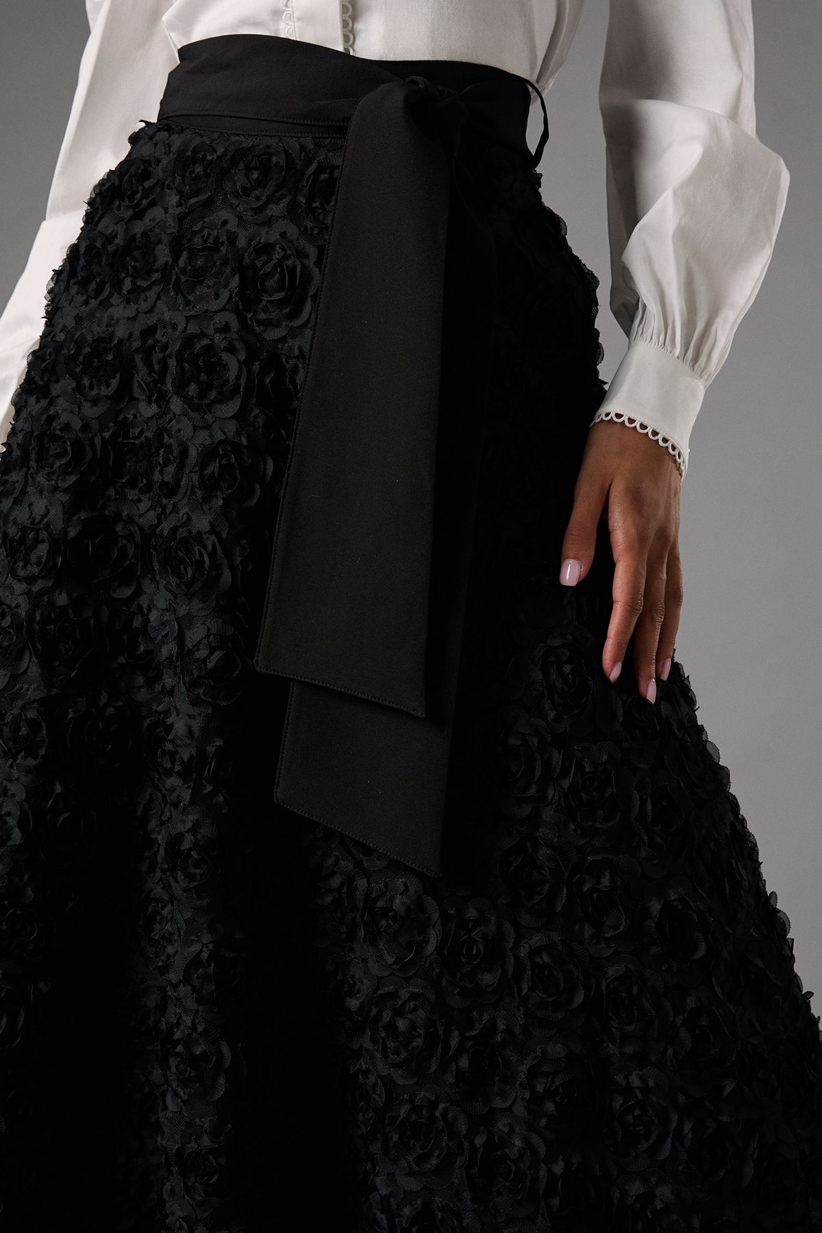 Coast 3D Flower Midi Skirt Black image 4