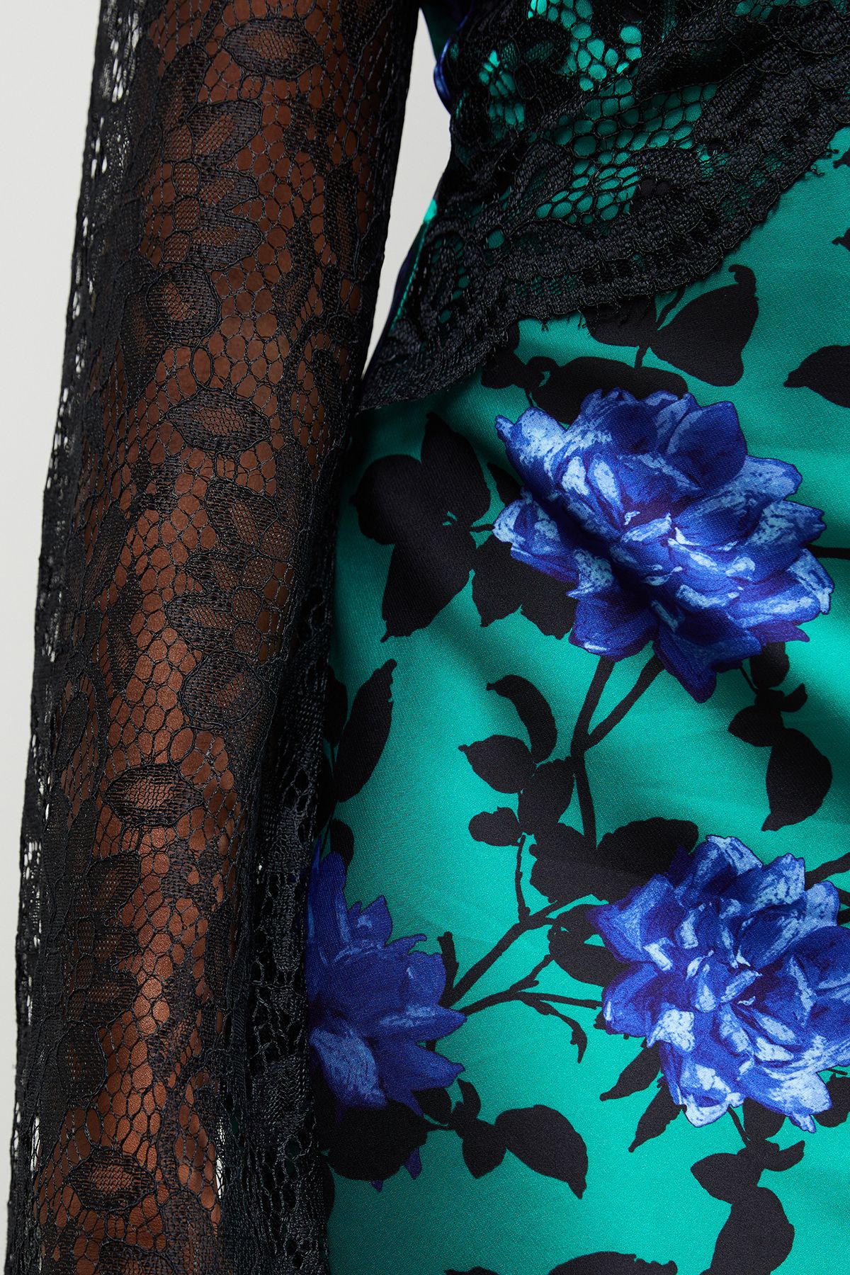 Oasis Printed Lace Bodice V Neck Satin Midi Dress Floral image 5