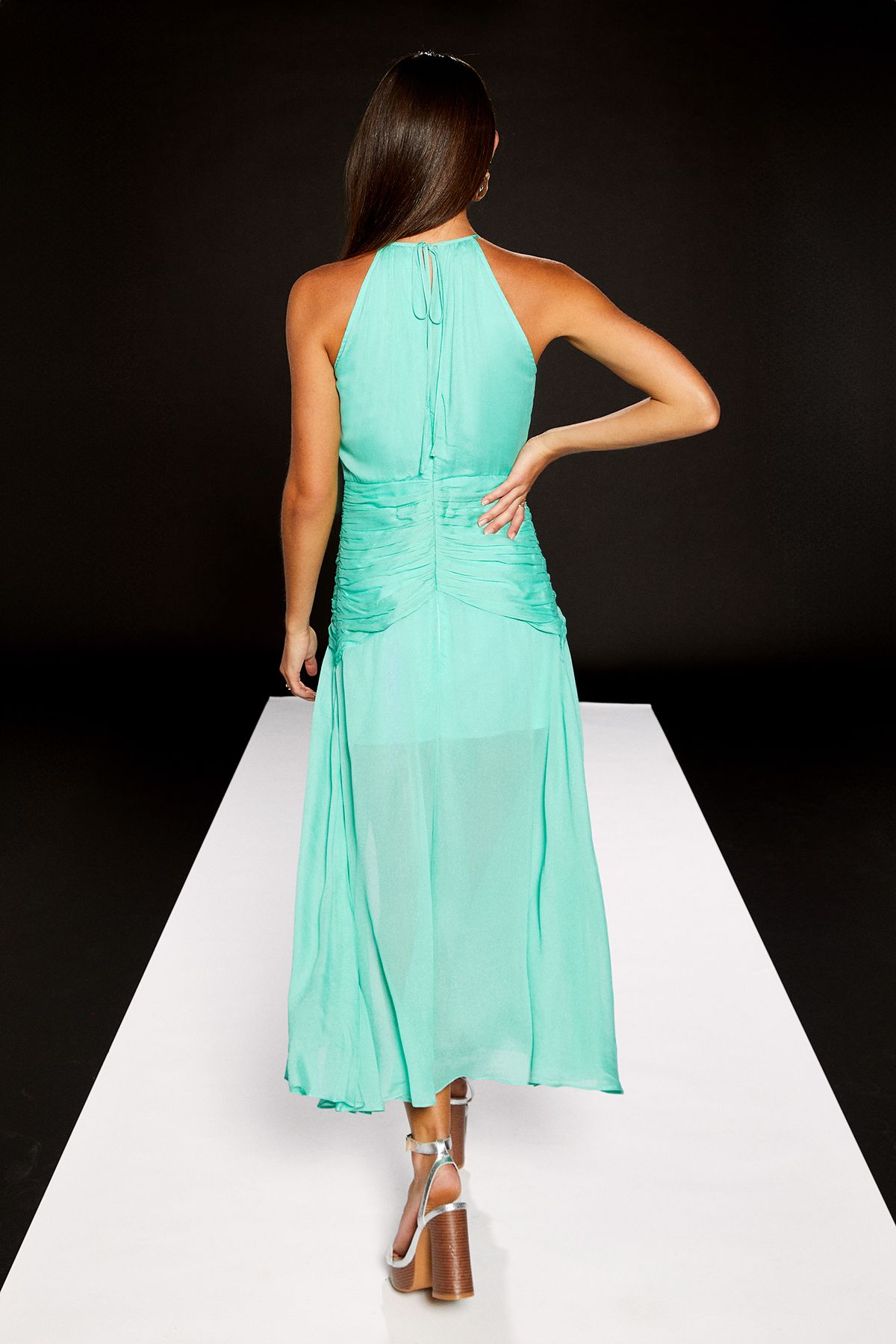 RUNWAY 1.8.1.8 Runway 1.8.1.8 Corsage Detail Halter Neck Maxi Dress Aqua image 5