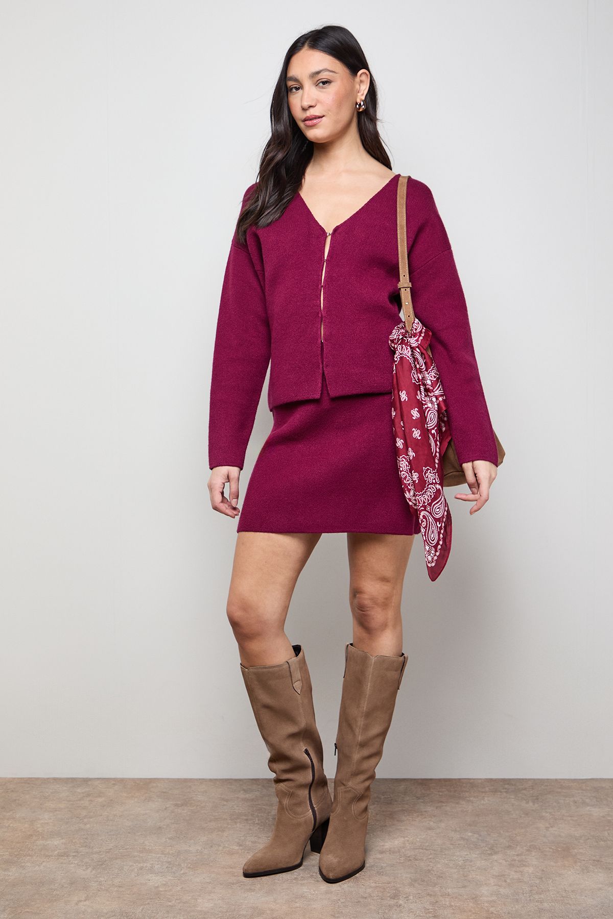 Oasis Edge to Edge Button Down Cardigan Wine image 2