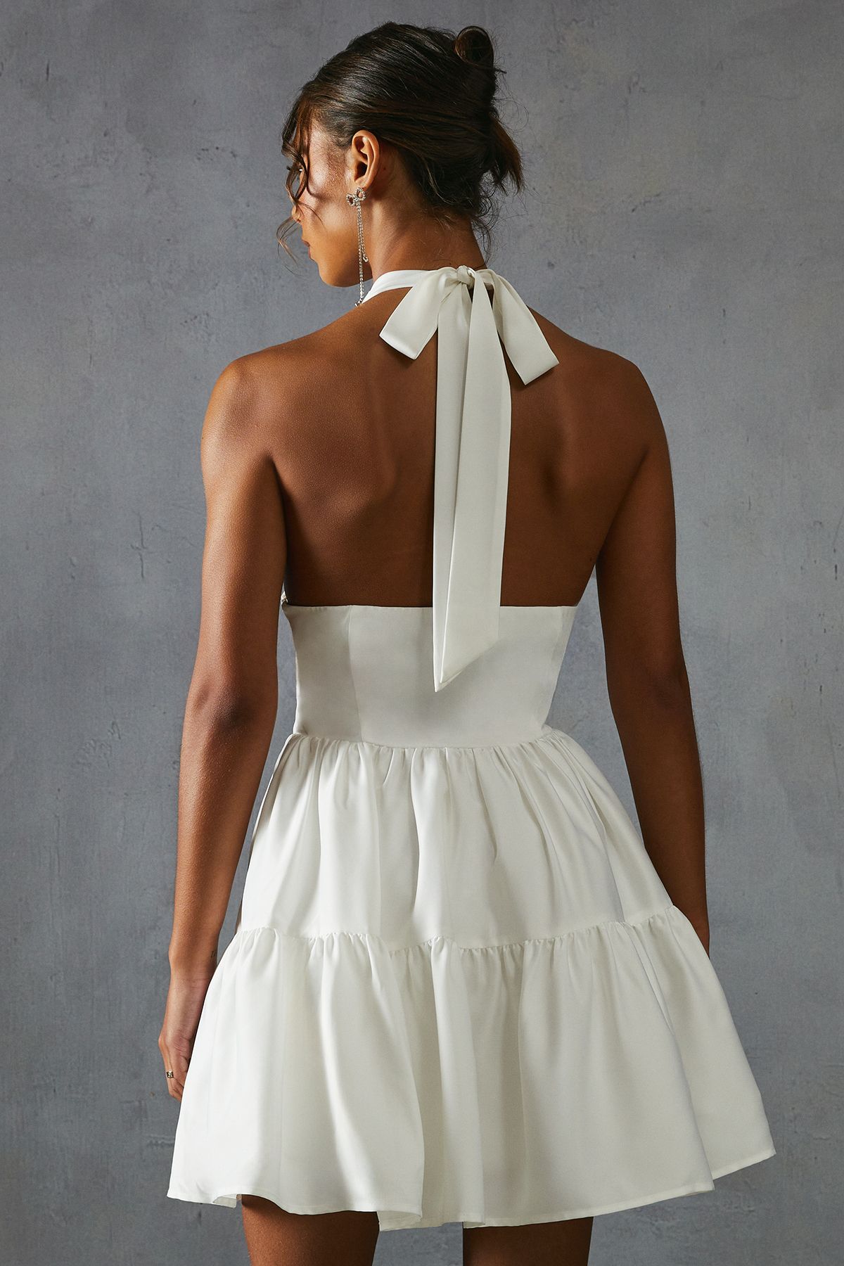 MissPap Satin Cowl Halter Neck Layered Mini Dress White image 3