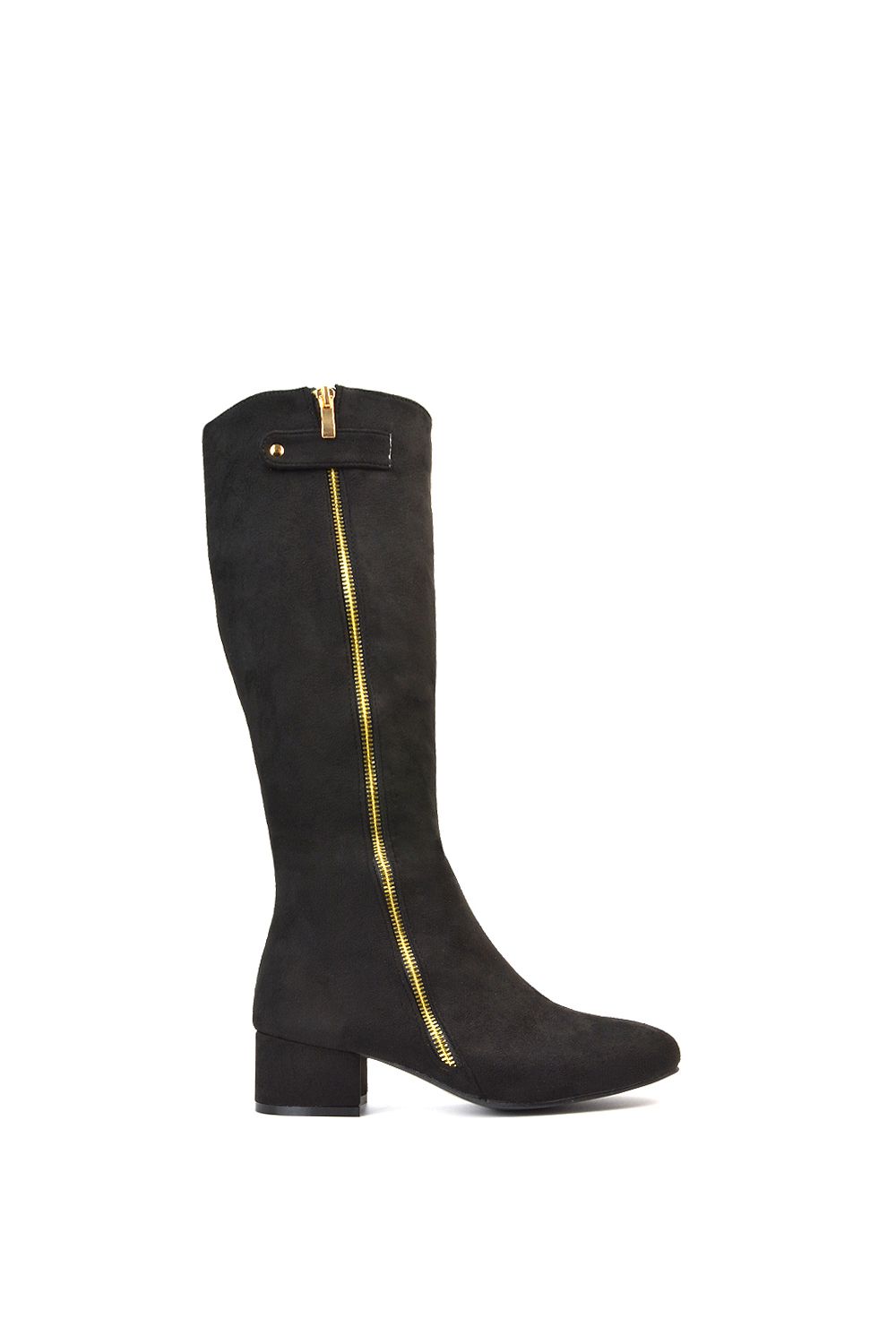 XY London 'Darcy' Low Block Heel Knee High Long Boots With Decorative Zip image 1