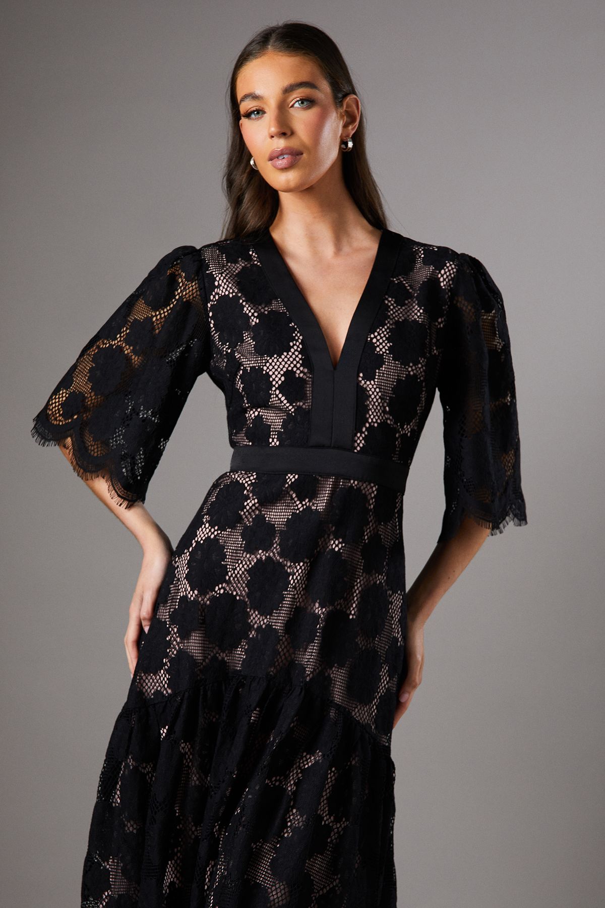 Coast Contrast Lace Sleeveless V Dress Black image 2