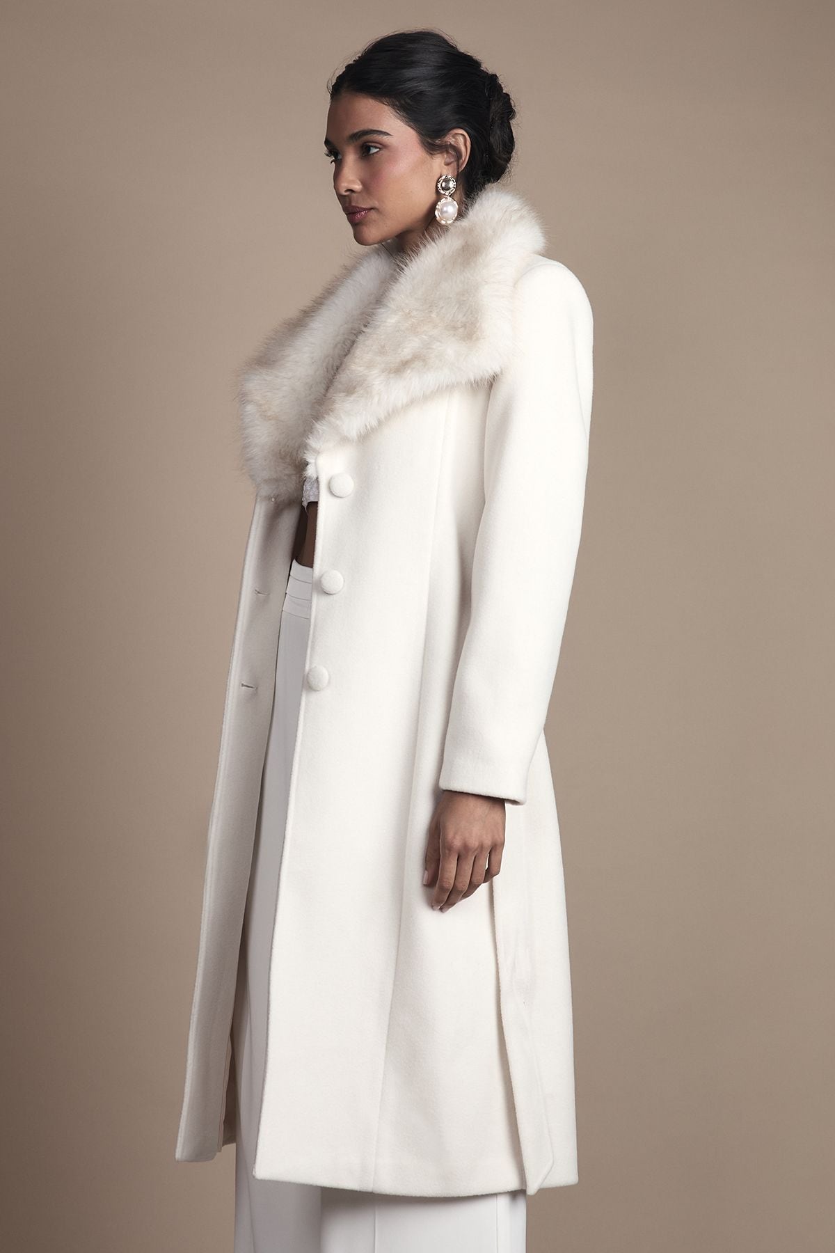 Coast Ivory Faux Fur Collar Occasion Belted Midi Coat Ivory image 4