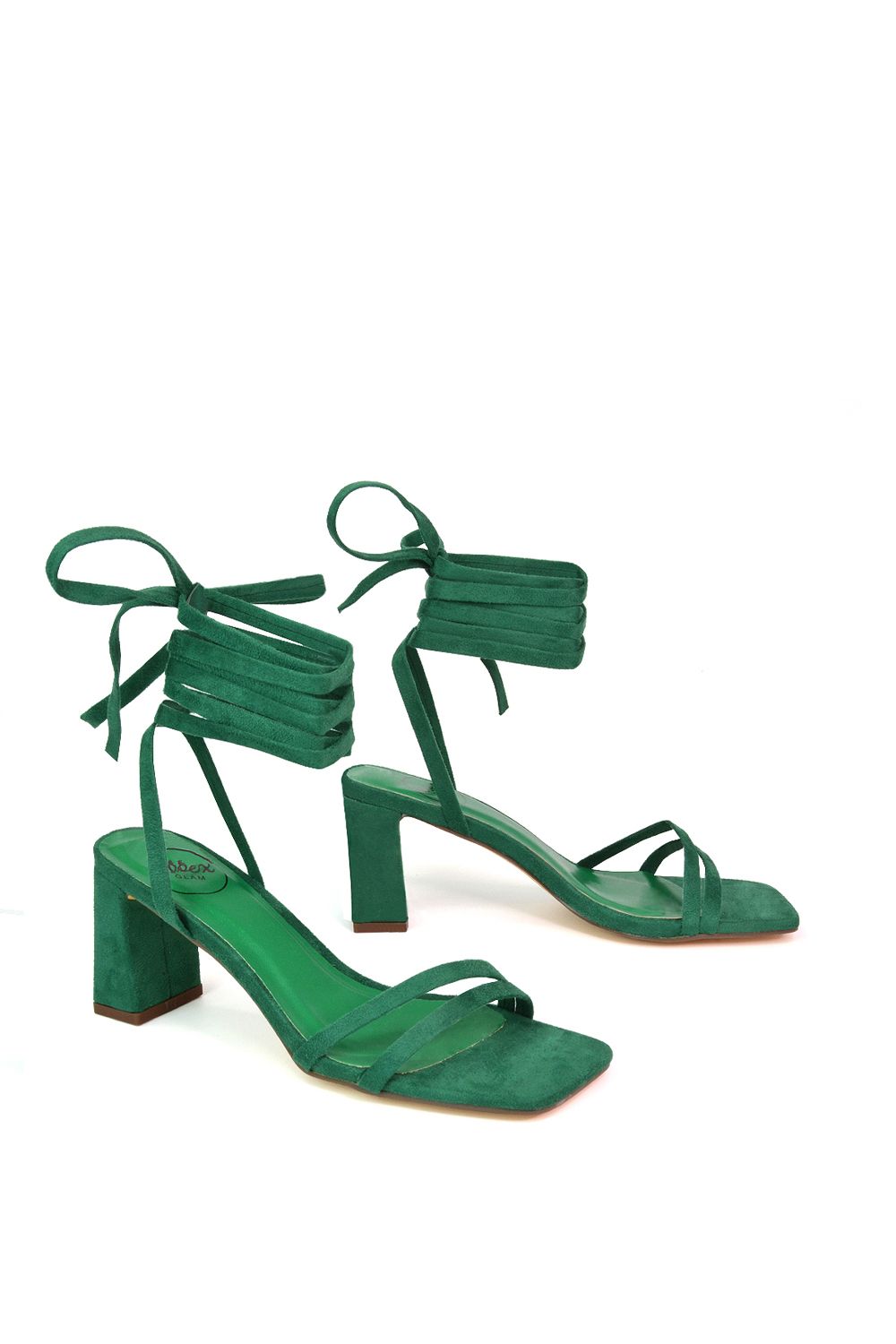 XY London 'Tanyel' Strappy Lace up Faux Suede Mid Block Heel Sandals image 3