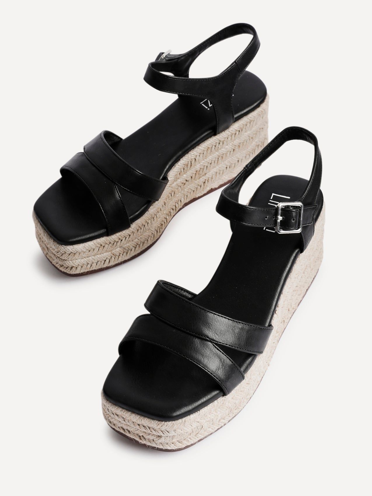 Linzi Contour Black Faux Leather Flatform Two Part Sandal image 5