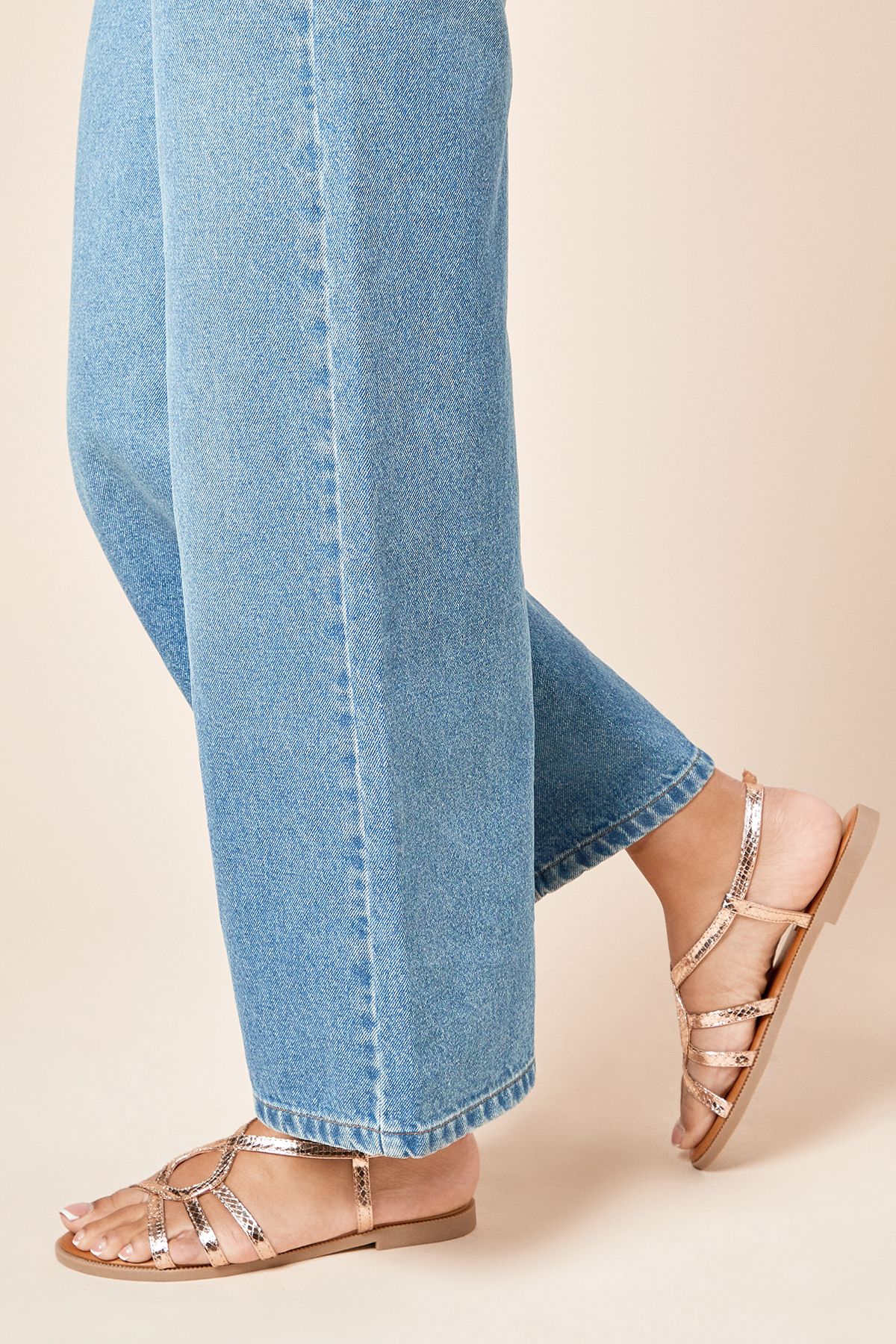 Dorothy Perkins Flame Faux Metallic Strappy Slingback Flat Sandals Rose Gold image 3