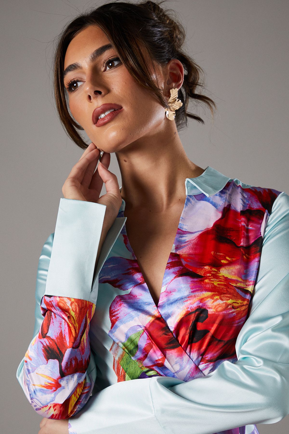 Coast Placement Print Wrap Front Gown Blue image 2