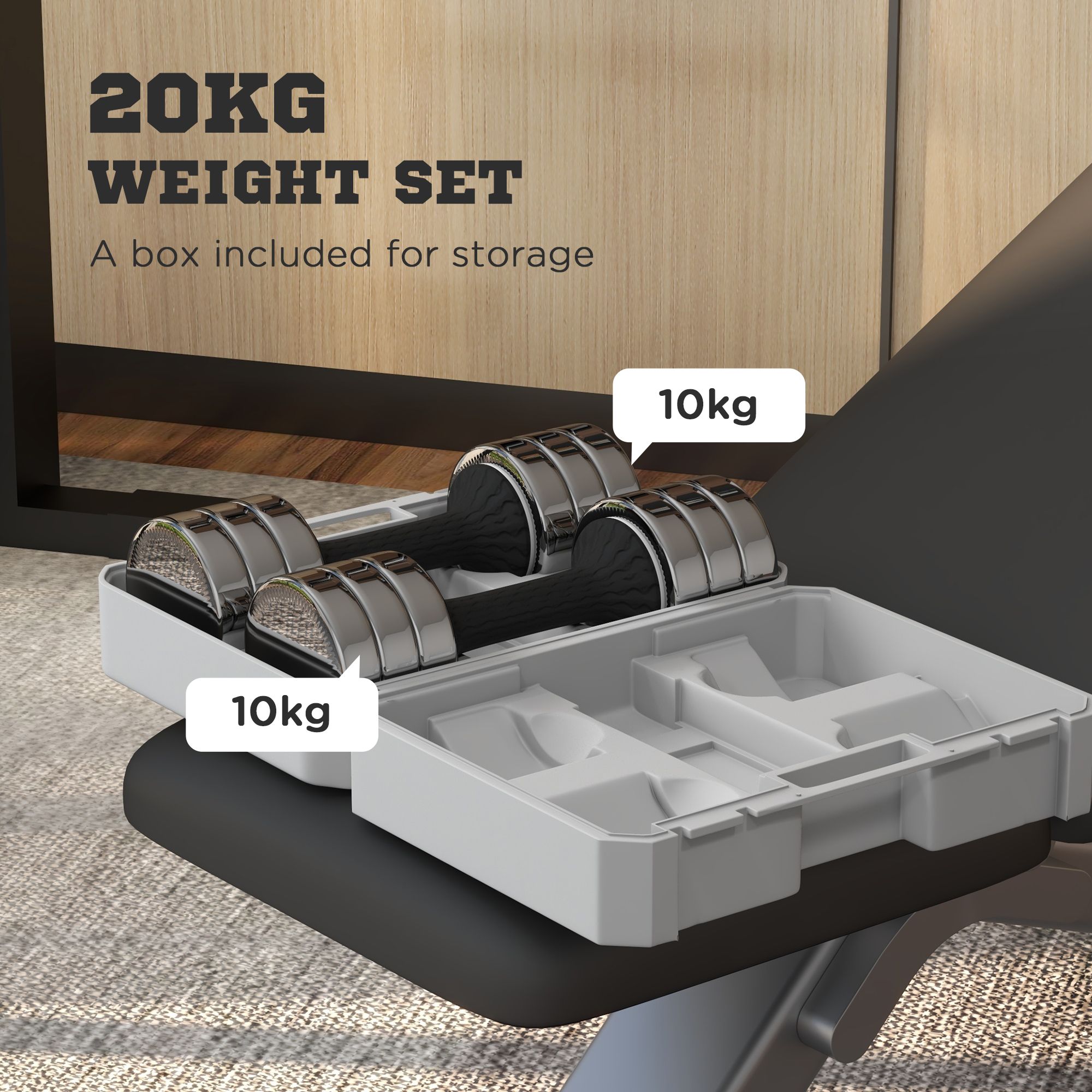 SPORTNOW Adjustable Dumbbells Weights Set with Storage Box, 10kg x 2 image 4