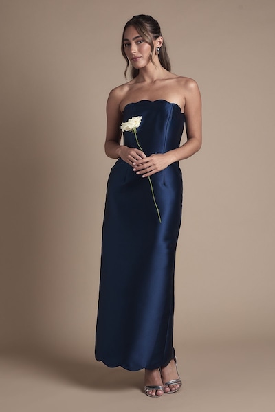 Coast Scallop Detail Twill Column Bridesmaid Dress Navy