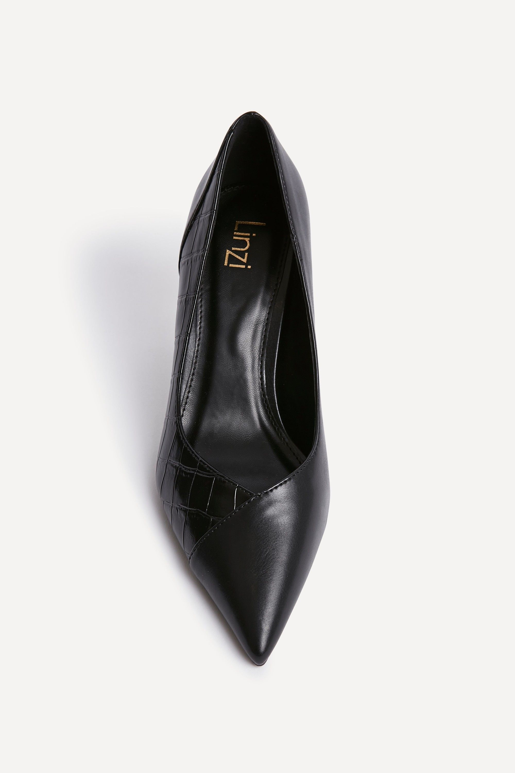 Linzi Gaia Black Faux Leather Mix Croc Court Heels image 4