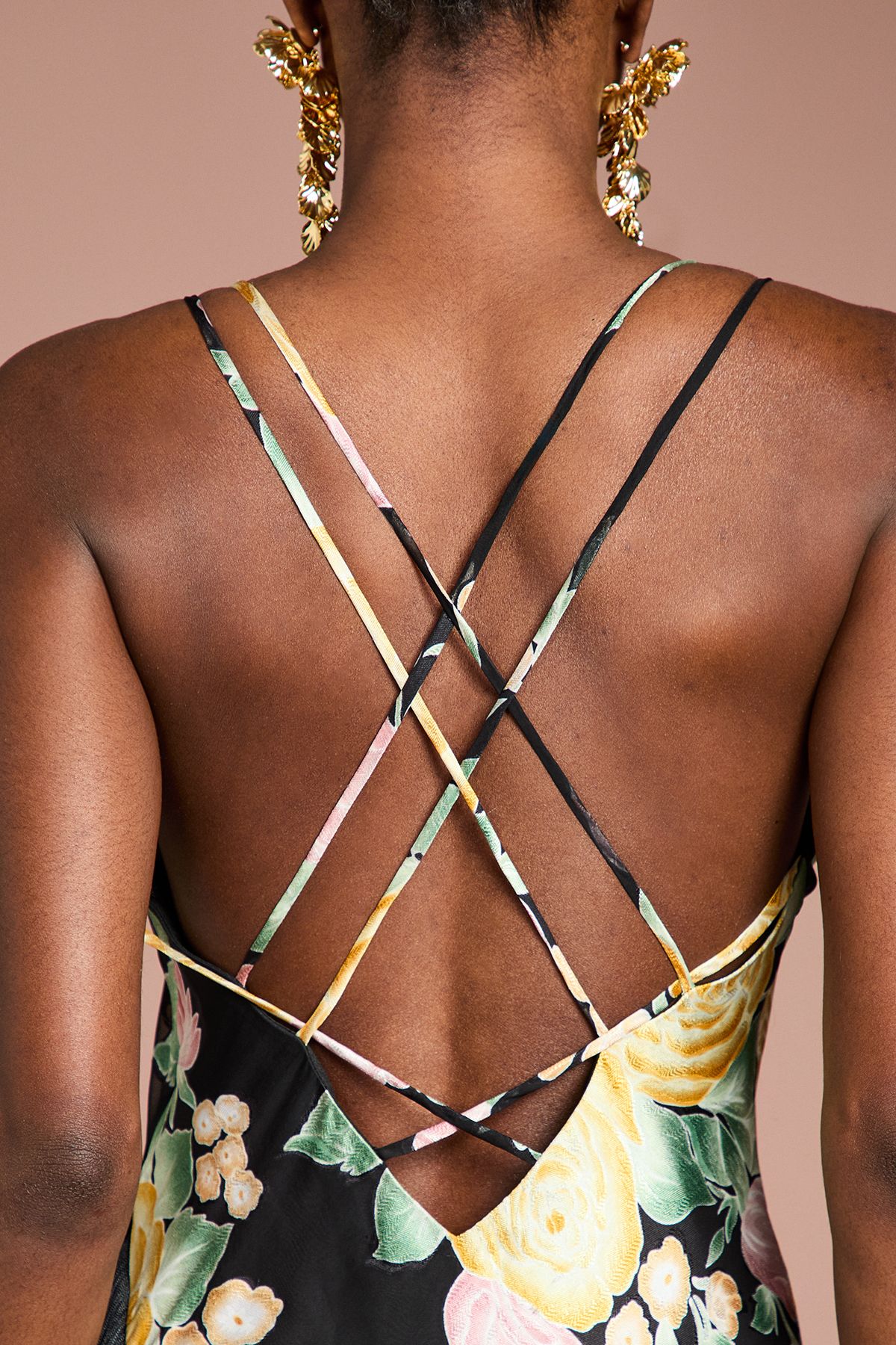 Coast Strappy Satin Jacquard Fringe Detail Maxi Dress Black image 2