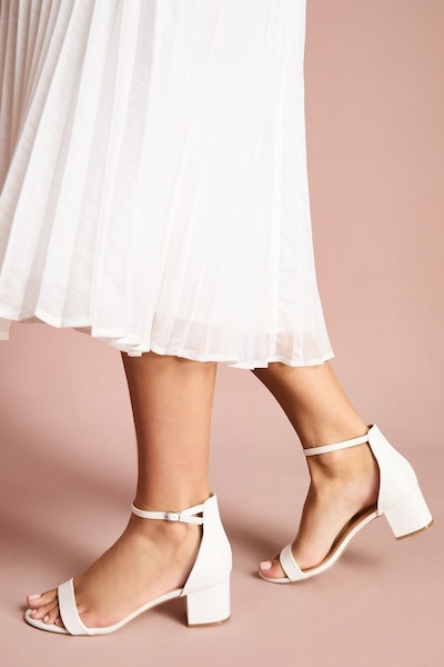 Coast Bridal Thelma Faux Leather Medium Block Heel Sandals White