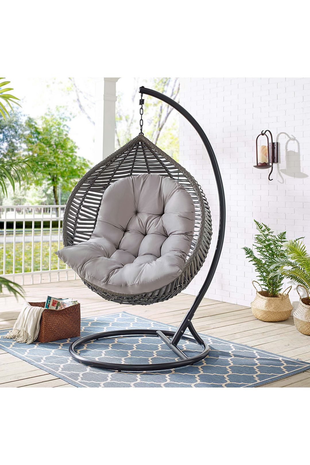 Living and Home 80x108cm Light Grey Rattan Swing Chair Cushion Seat Pad for Hanging Baskets image 2