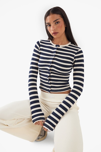 DSGN Studio DSGN Studio Stripe Button Detail Long Sleeve Top Navy