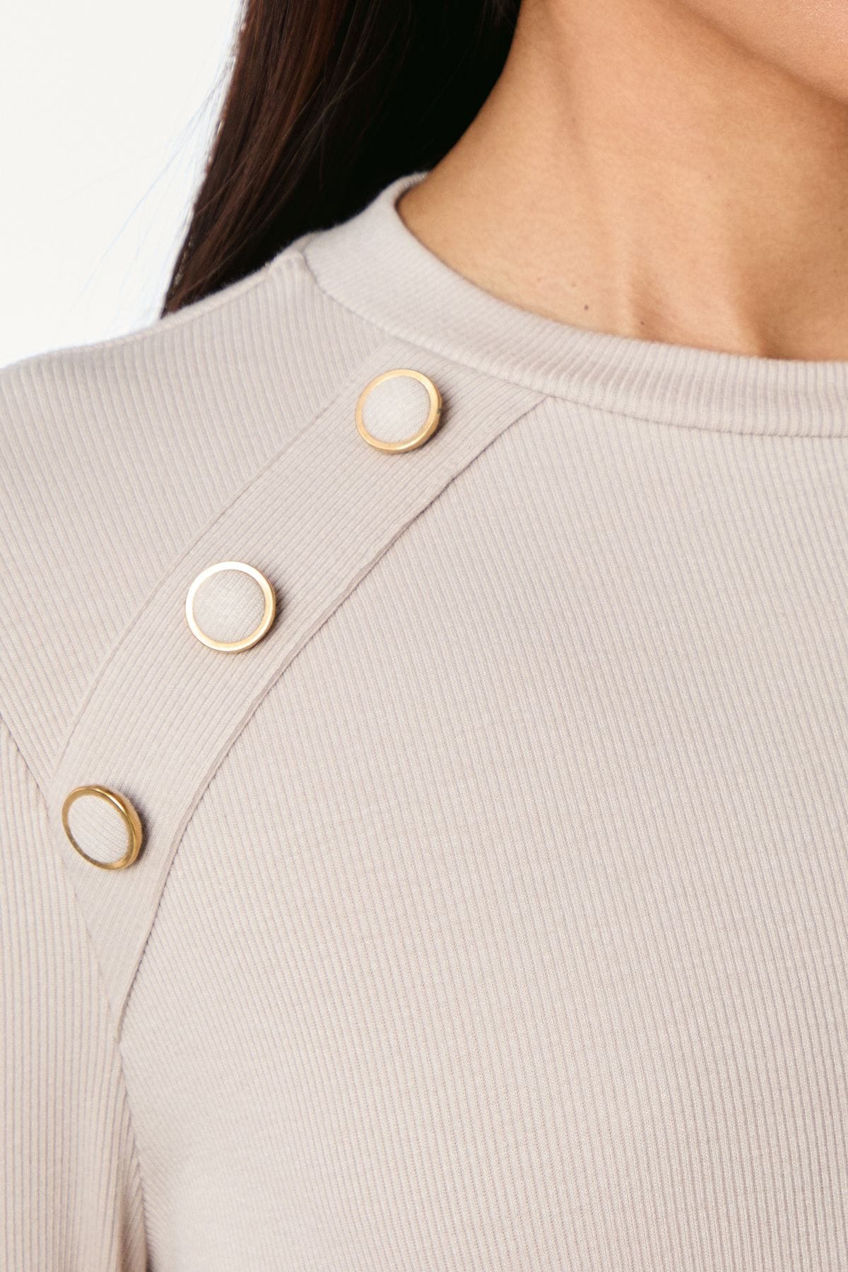Principles Button Detail Rib Top Oatmeal image 5