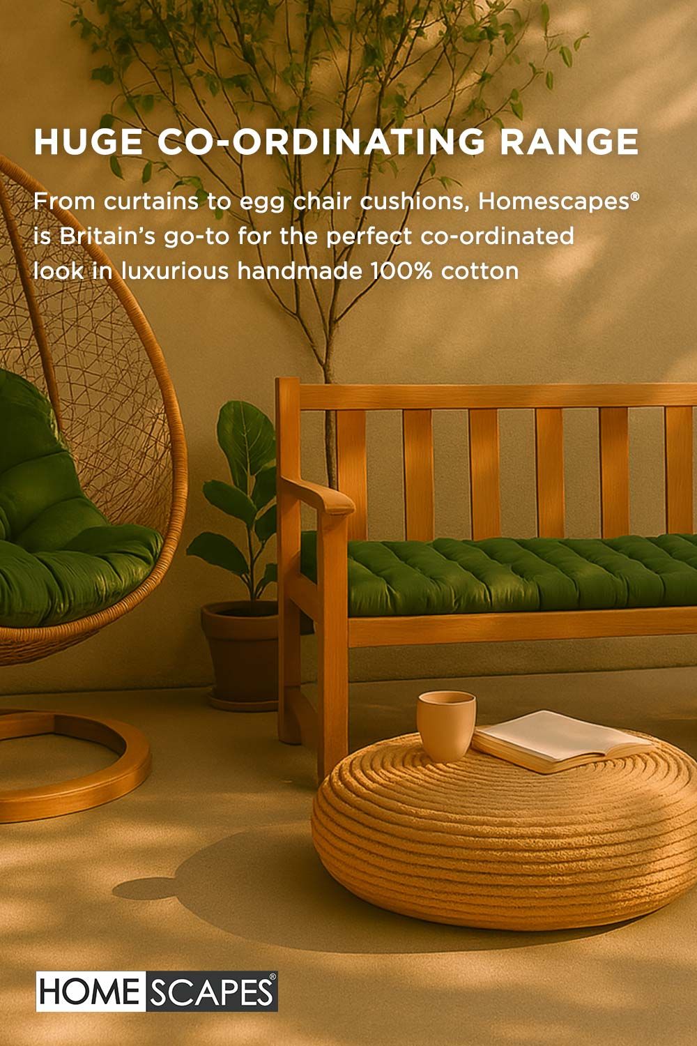 Homescapes Garden Bench Cushion Luxury 2 Seater Cotton Indoor Outdoor Pad, 108 x 42cm image 9