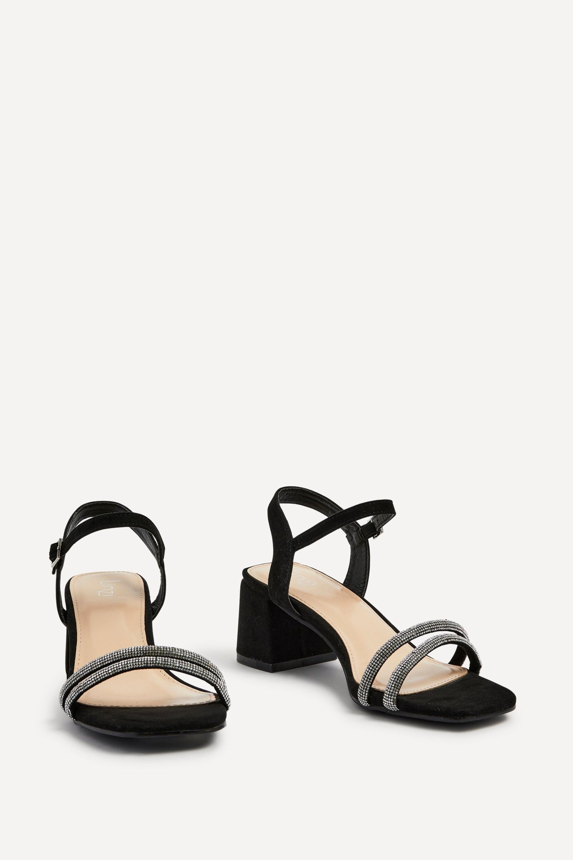 Linzi Bunty Black Faux Suede Diamante Block Heeled Sandal image 3