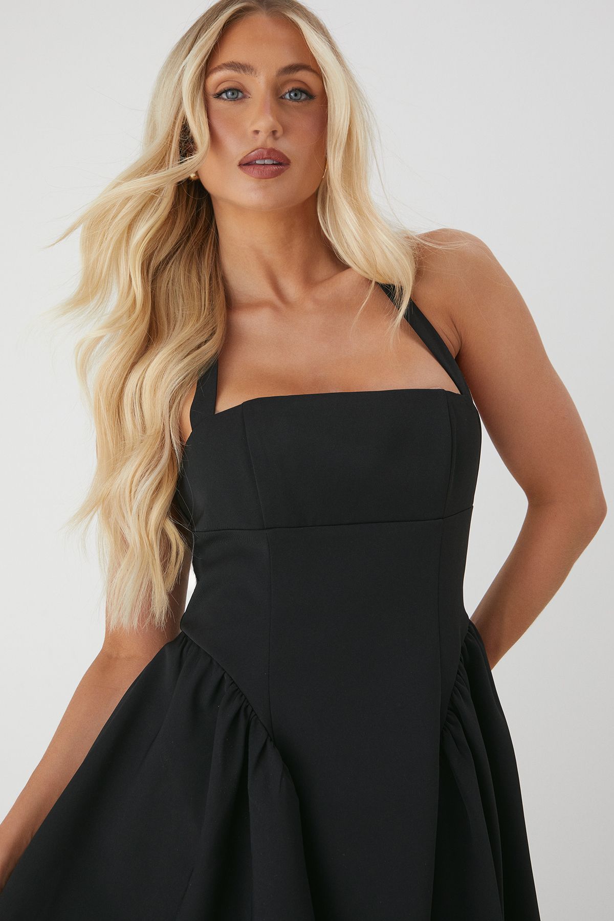 MissPap Halterneck Voluminous Skirt Mini Dress Black image 4