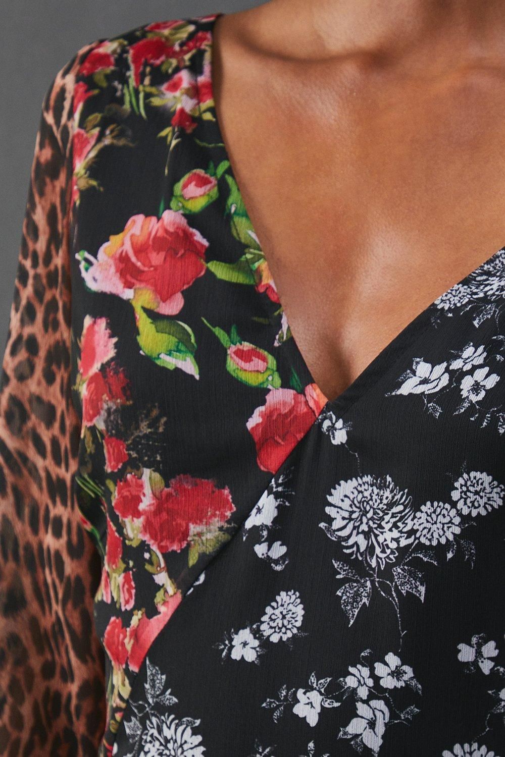 Warehouse Chiffon Panelling Tie Sleeve Midi Dress Multi image 5