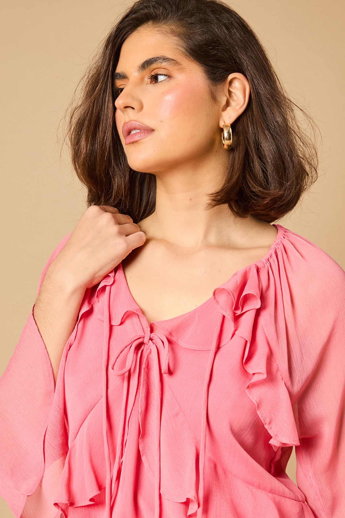 Oasis Boho Ruffle Flute Sleeve Blouse Rose image 4