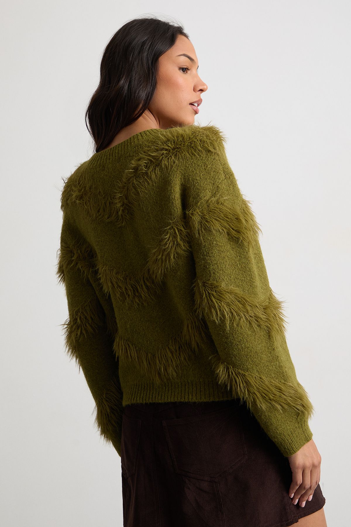Warehouse Fluffy Long Sleeve Jumper Olive image 3