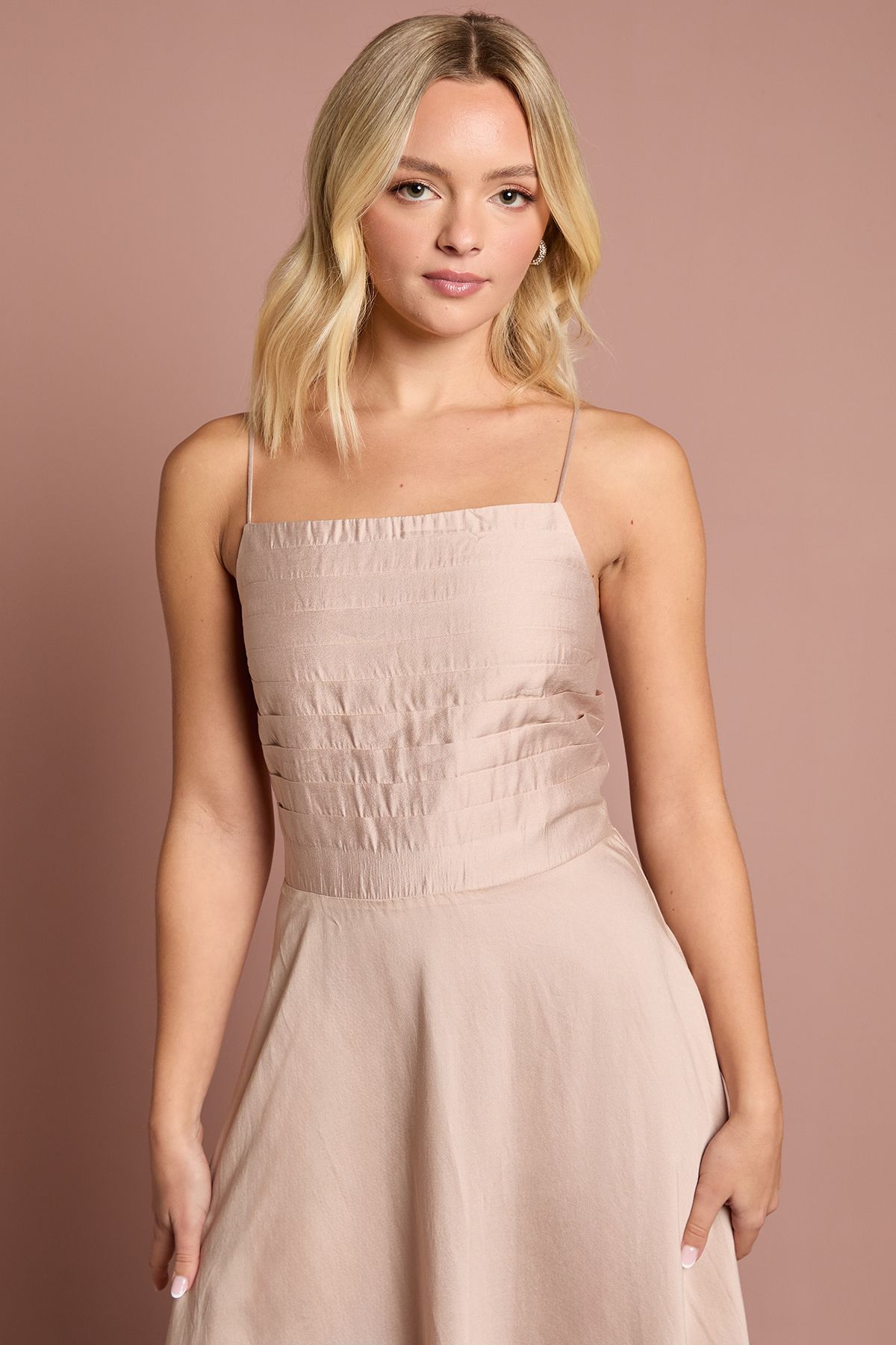 Coast Teen Satin Pleat Detail Bridesmaid Dress Blush image 2