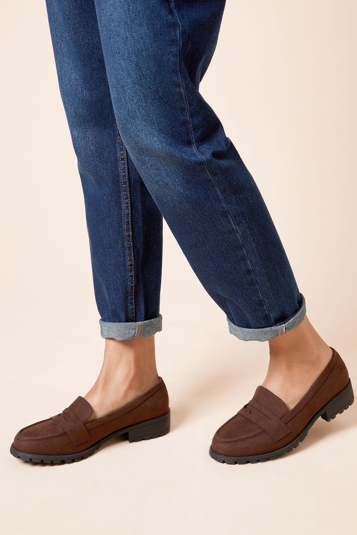 Dorothy Perkins Wide Fit Leoni Chunky Loafers Chocolate image 2