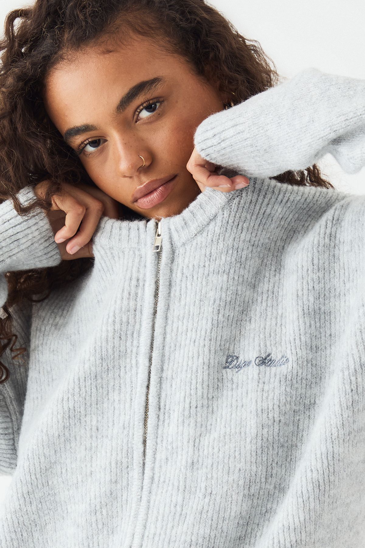 DSGN Studio DSGN Studio Knitted Zip Through Oversized Bomber Ash Grey image 4